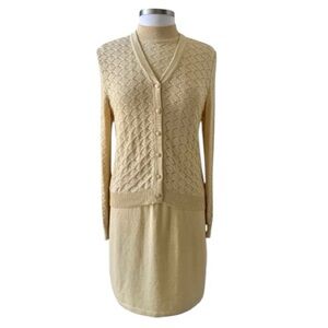 St. John 3 Piece Golden Sand Pointelle Knit Sweaters and Skirt Size 6 and Small